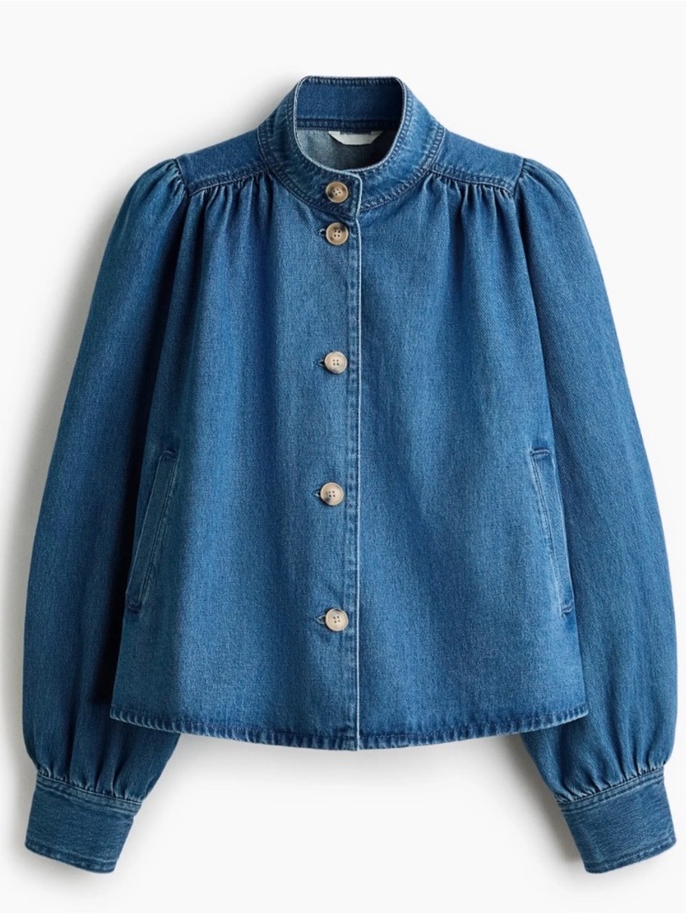 H&M Blue Puff-Sleeve Denim Jacket